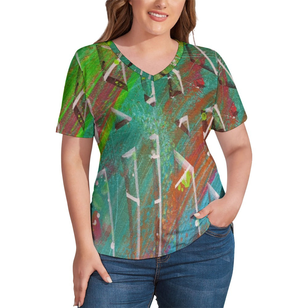 Gavin Scott Ice Silk V-Neck Short-sleeve Shirt (Femme S-5XL)