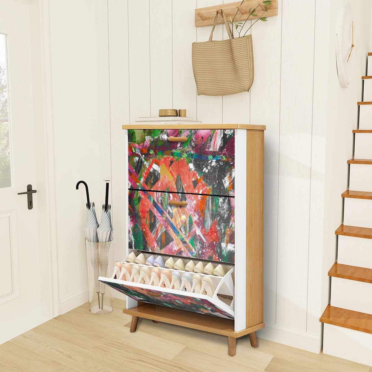 Gavin Scott Wood & Leather Shoe Cabinet