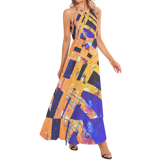 Gavin Scott Ruffle Hem Halter Neck Maxi Dress (Femme XS-3XL)