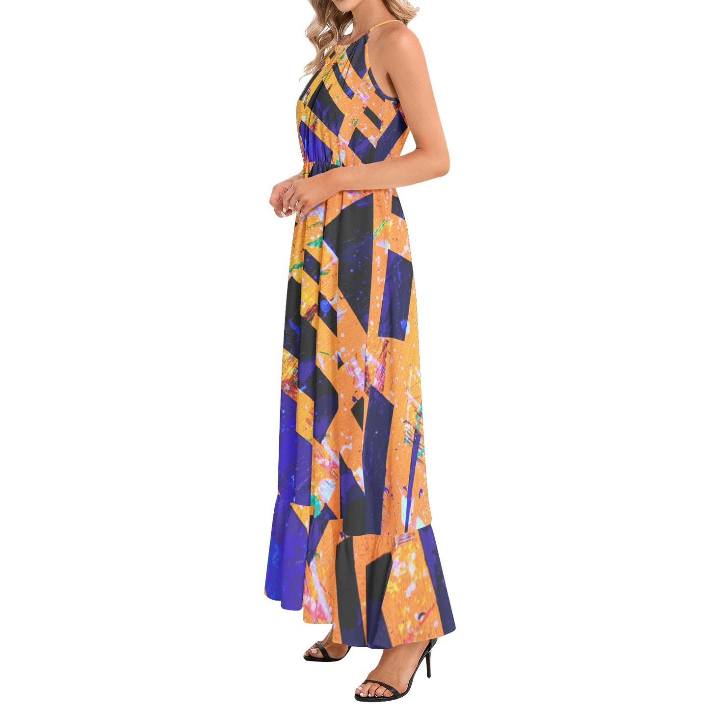 Gavin Scott Ruffle Hem Halter Neck Maxi Dress (Femme XS-3XL)