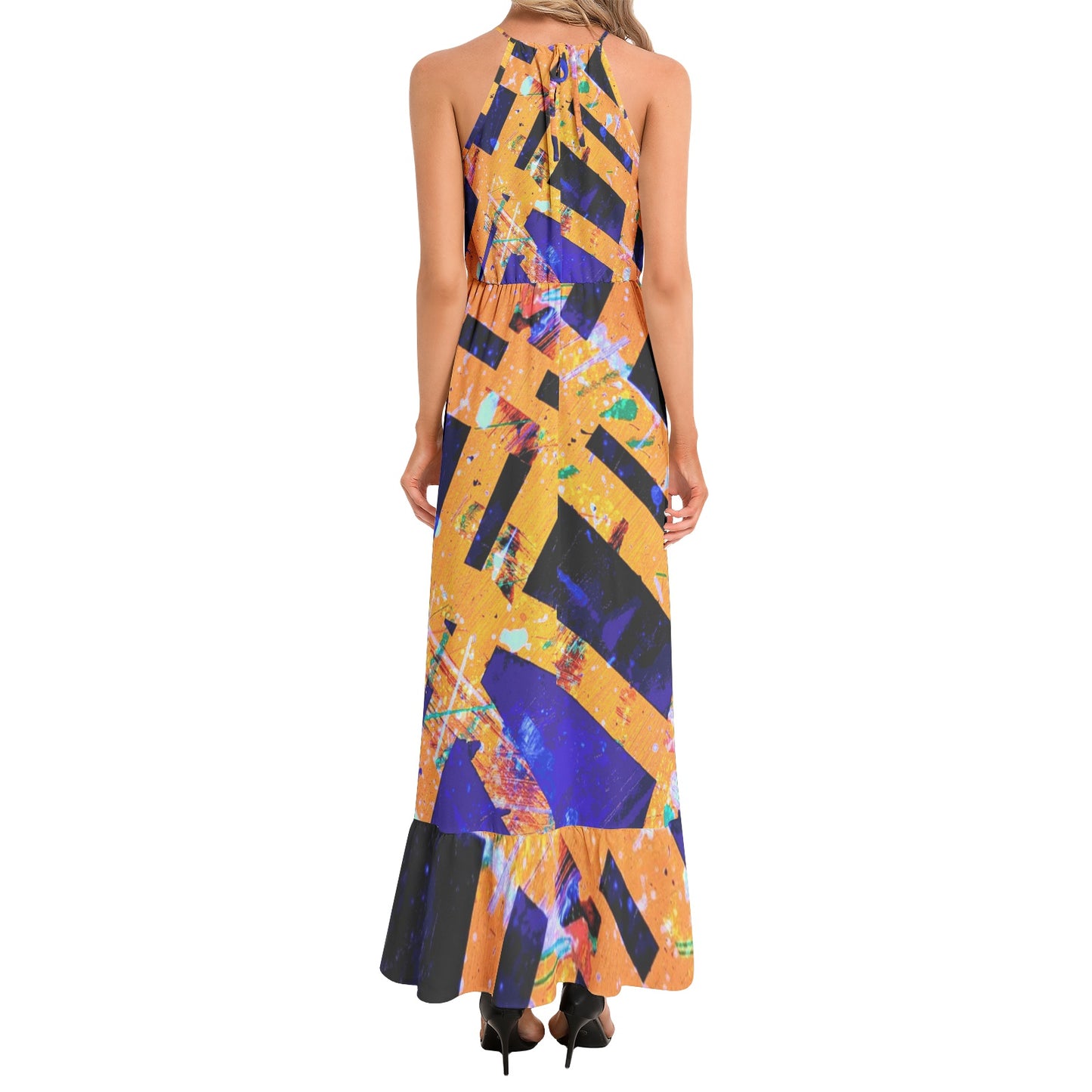 Gavin Scott Ruffle Hem Halter Neck Maxi Dress (Femme XS-3XL)