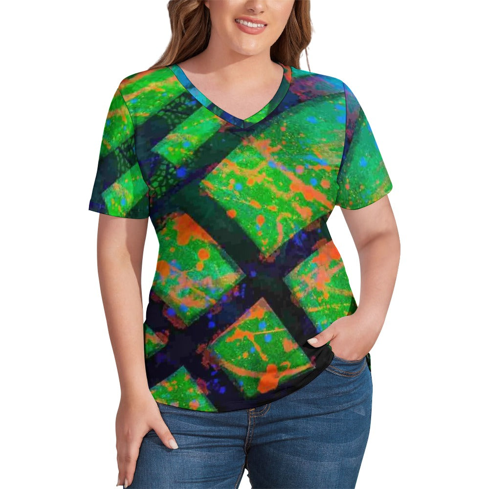 Gavin Scott Ice Silk V-Neck Short-sleeve Shirt (Femme S-5XL)