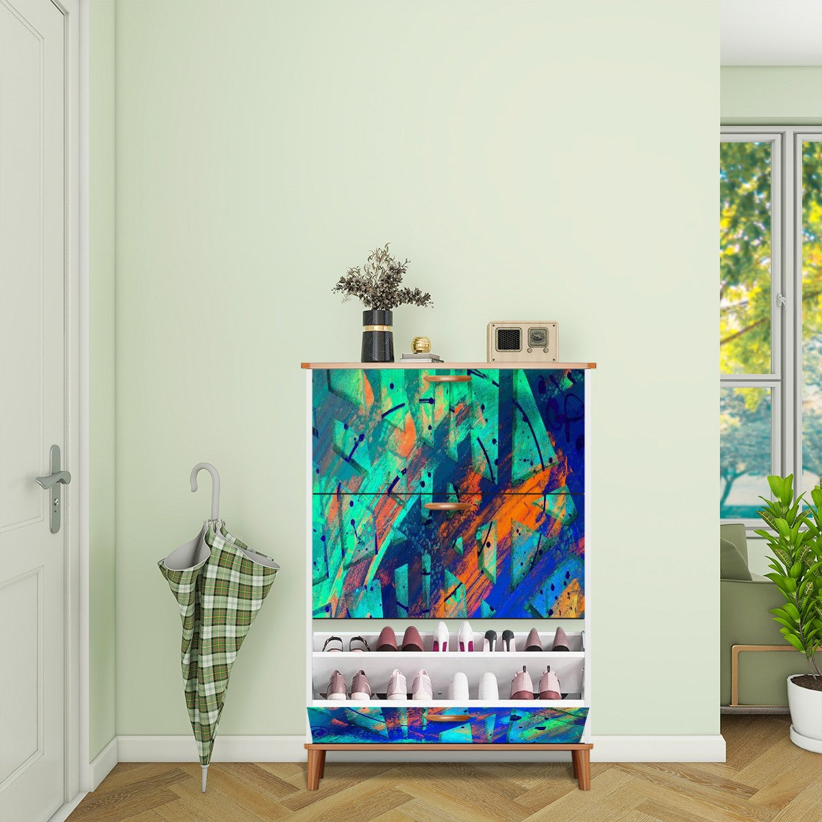 Gavin Scott Wood & Leather Shoe Cabinet