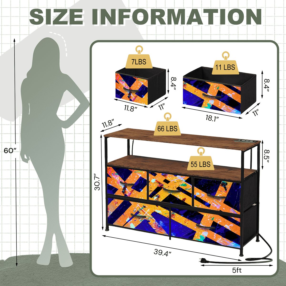 Gavin Scott TV Stand w/5 Drawer Dresser & Charging Station