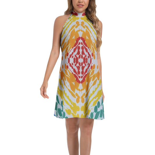 Gavin Scott Tie Back Halter Neck Flared Dress (Femme XS-3XL)