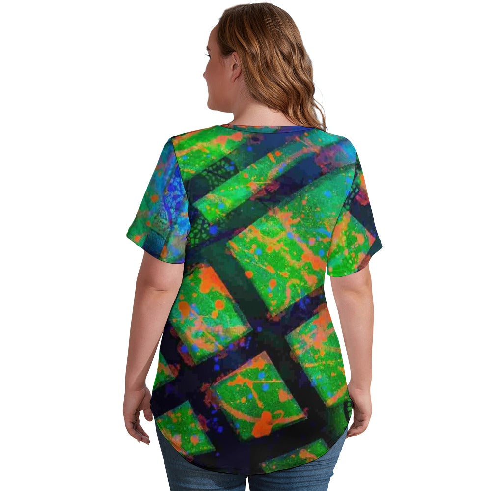 Gavin Scott Ice Silk V-Neck Short-sleeve Shirt (Femme S-5XL)