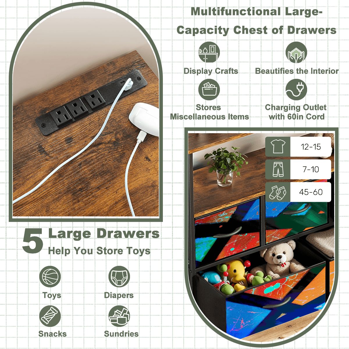 Gavin Scott TV Stand w/5 Drawer Dresser & Charging Station