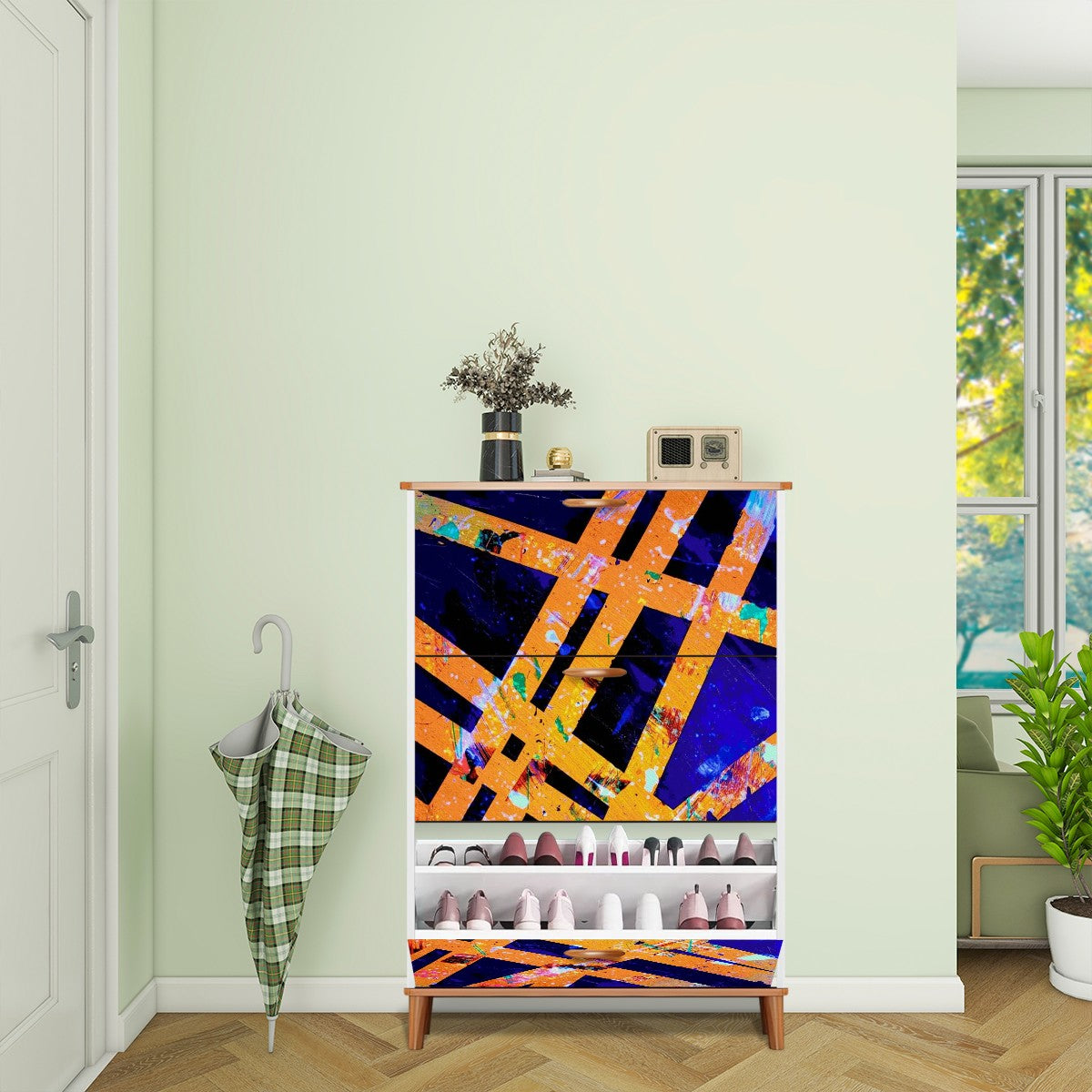 Gavin Scott Wood & Leather Shoe Cabinet