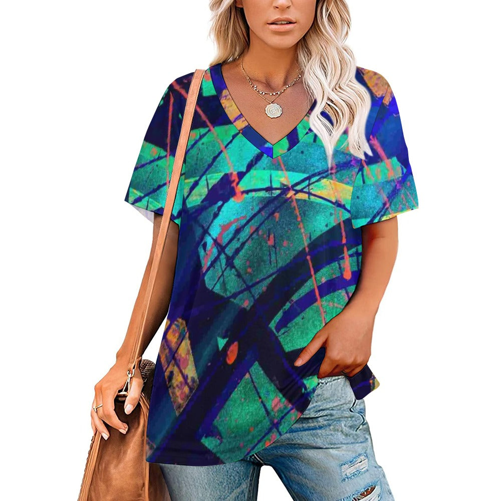 Gavin Scott Ice Silk V-Neck Short-sleeve Shirt (Femme S-5XL)