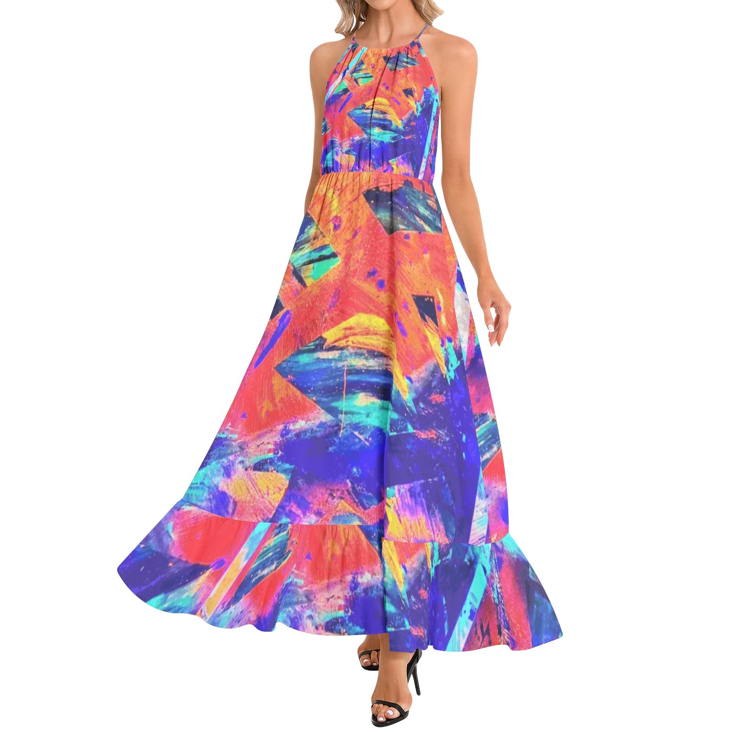 Gavin Scott Ruffle Hem Halter Neck Maxi Dress (Femme XS-3XL)