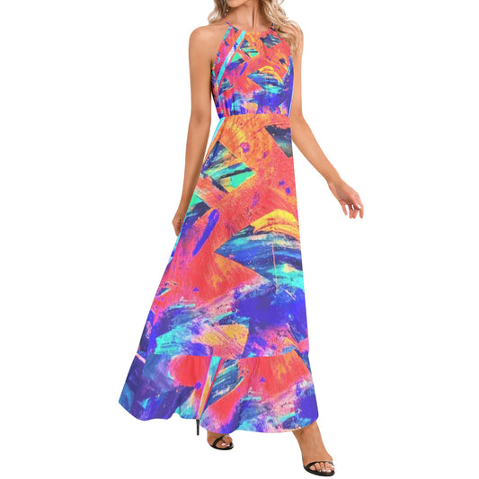 Gavin Scott Ruffle Hem Halter Neck Maxi Dress