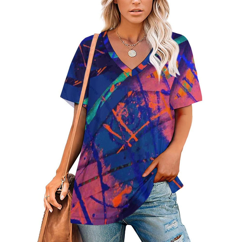 Gavin Scott Ice Silk V-Neck Short-sleeve Shirt (Femme S-5XL)