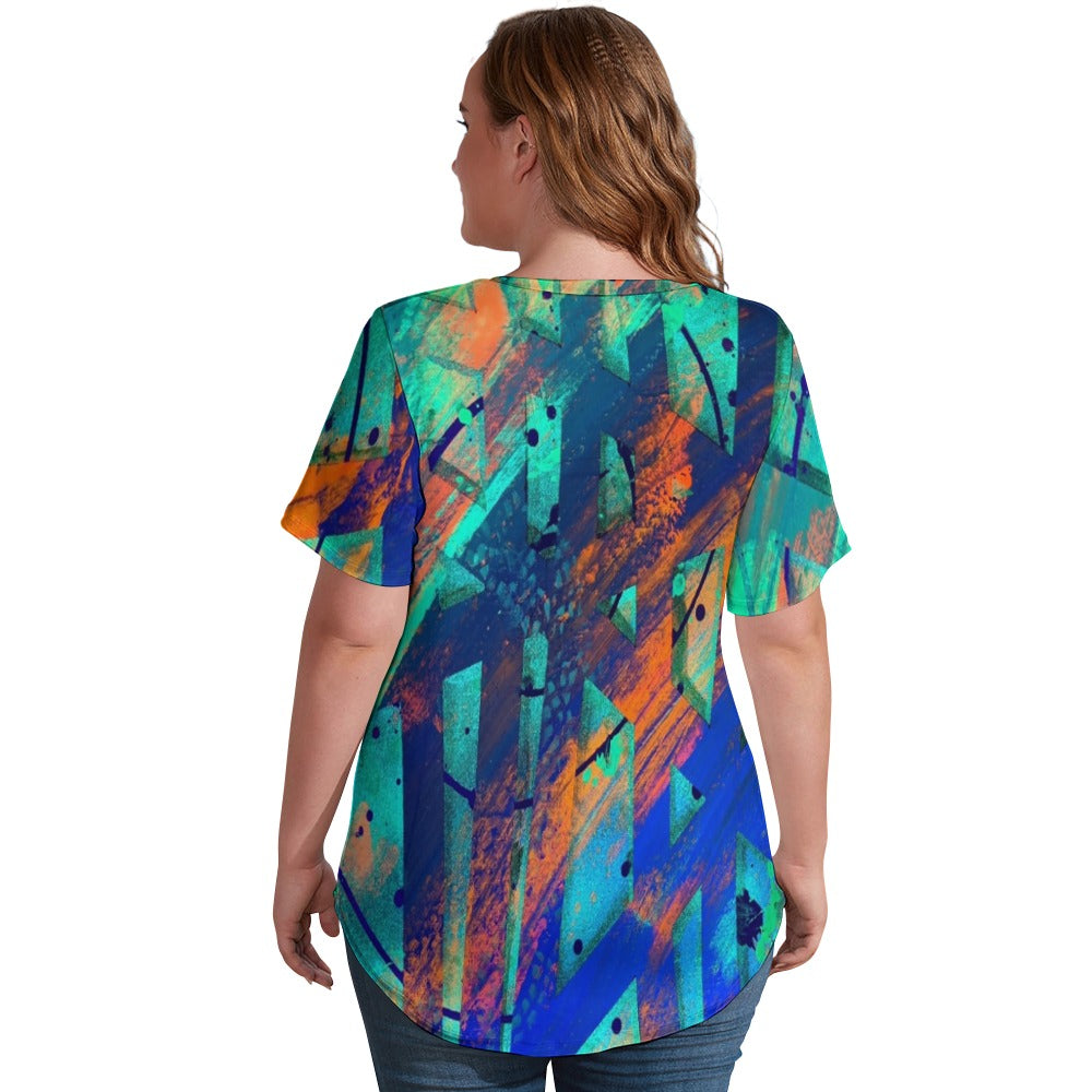 Gavin Scott Ice Silk V-Neck Short-sleeve Shirt (Femme S-5XL)