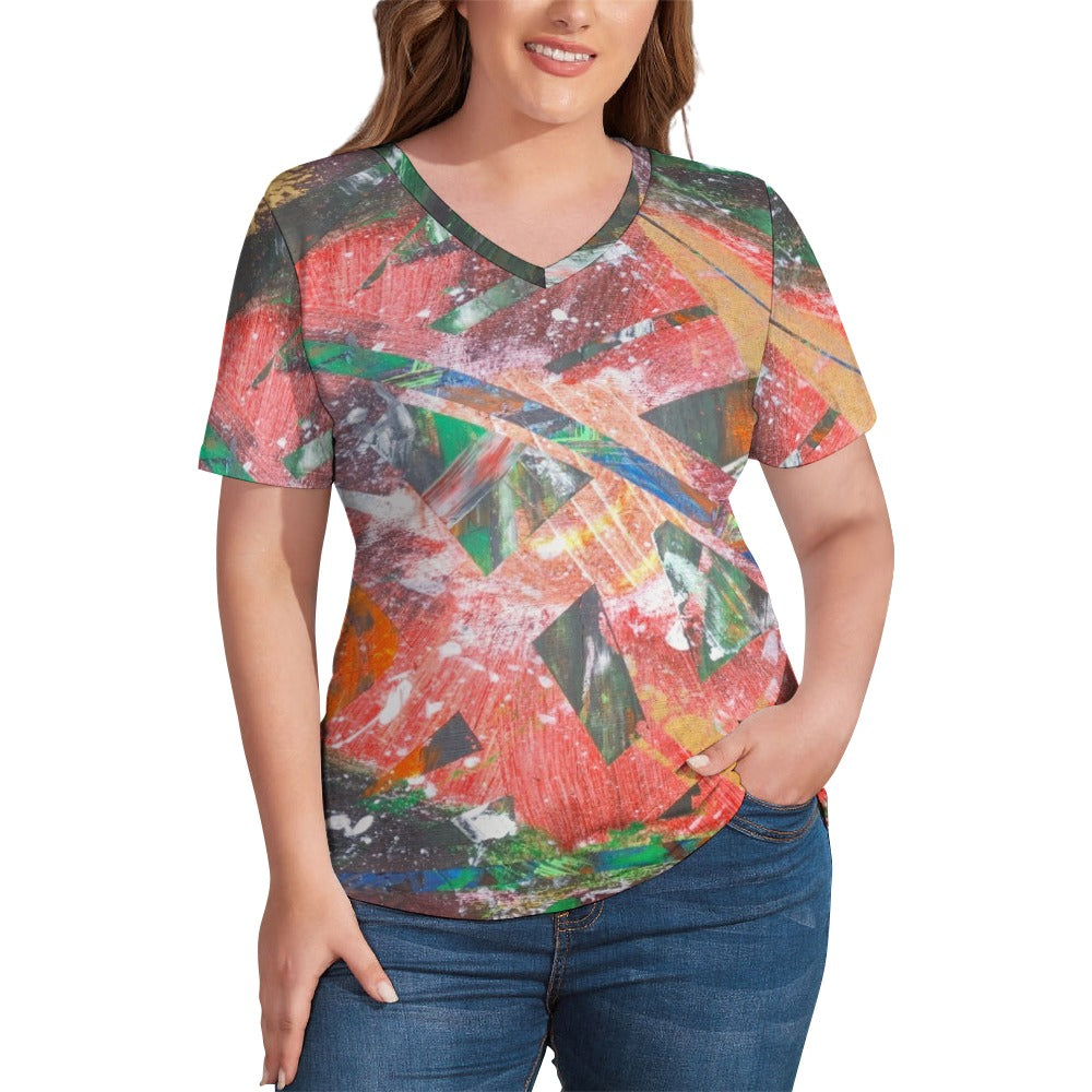 Gavin Scott Ice Silk V-Neck Short-sleeve Shirt (Femme S-5XL)