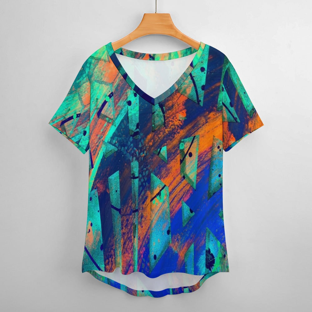Gavin Scott Ice Silk V-Neck Short-sleeve Shirt (Femme S-5XL)