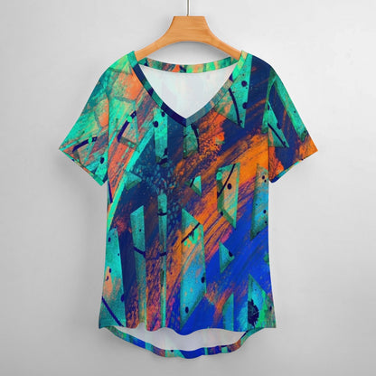 Gavin Scott Ice Silk V-Neck Short-sleeve Shirt (Femme S-5XL)