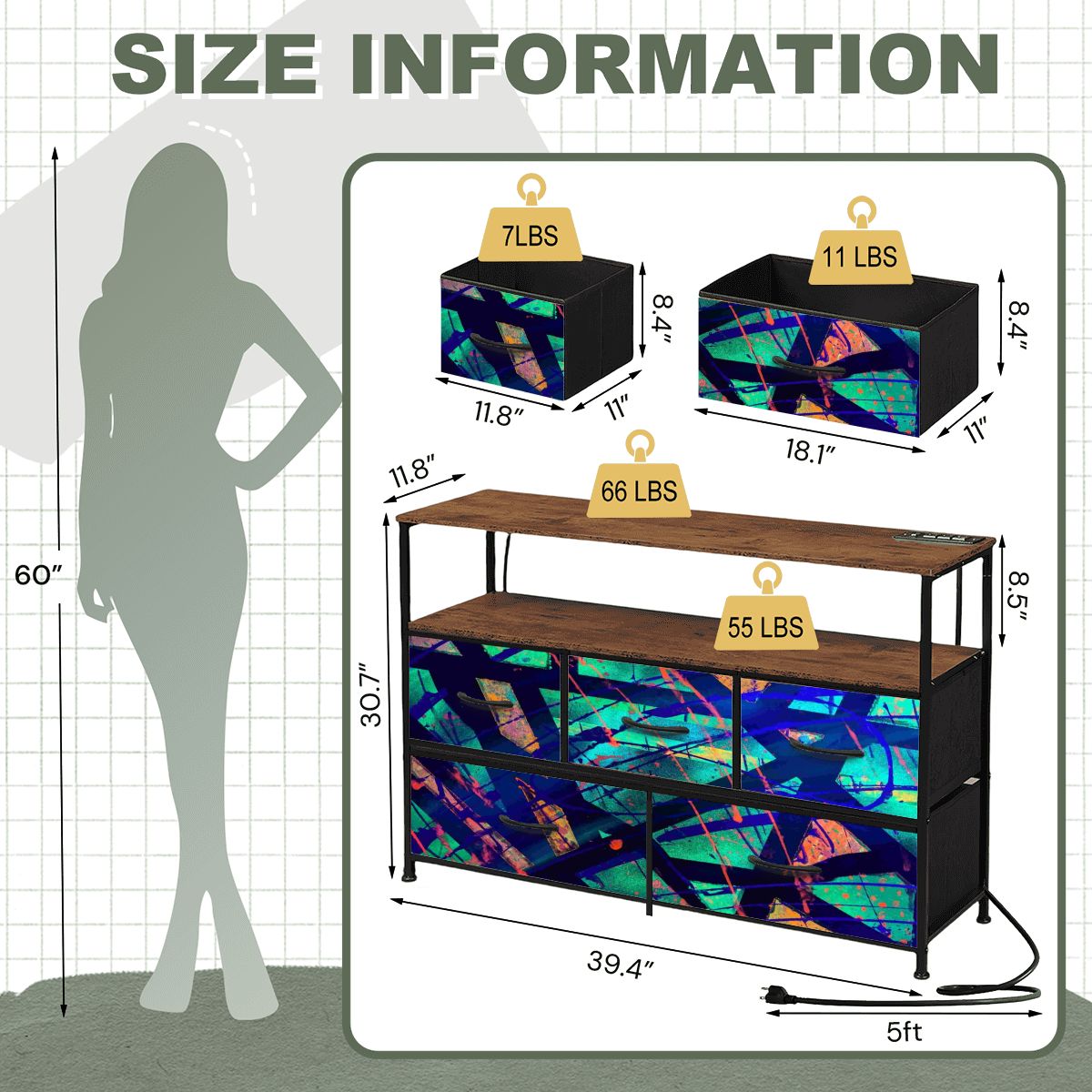Gavin Scott TV Stand w/5 Drawer Dresser & Charging Station