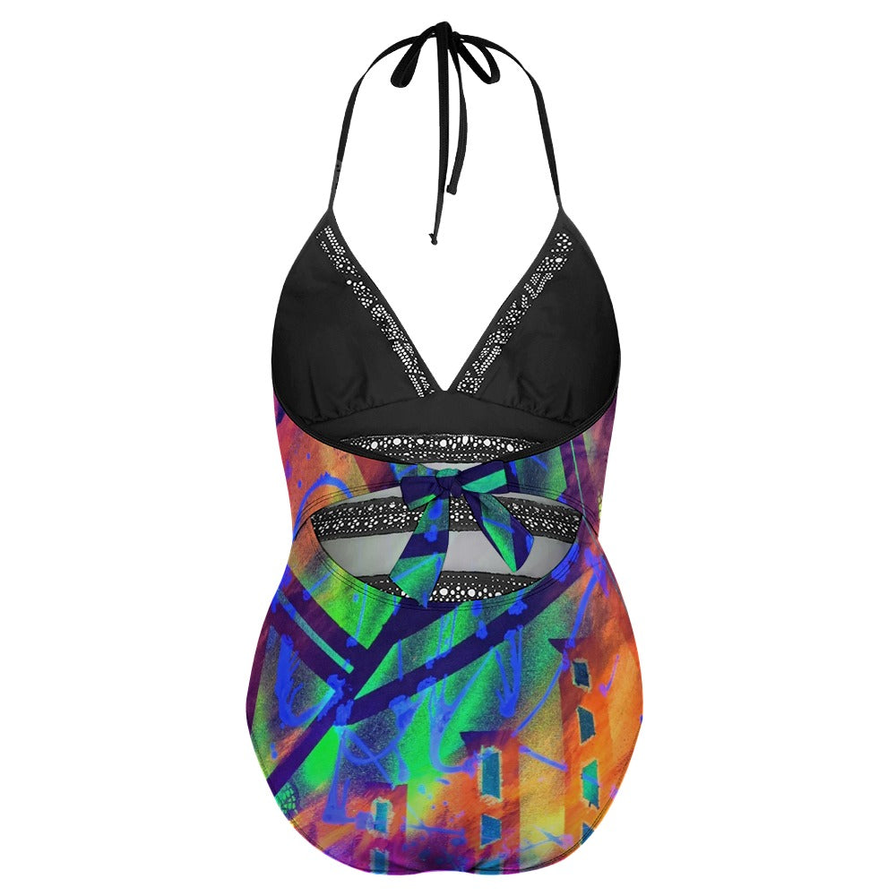 Gavin Scott Lace Halter One-Piece Swimsuit (Femme XL-4XL)