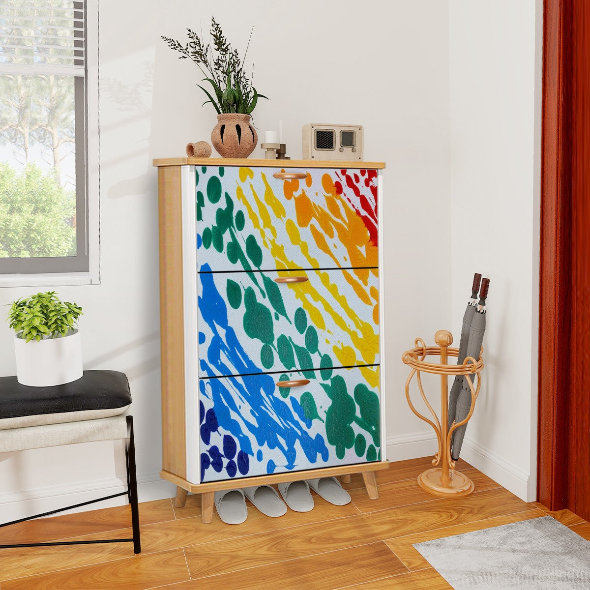 Gavin Scott Wood & Leather Shoe Cabinet