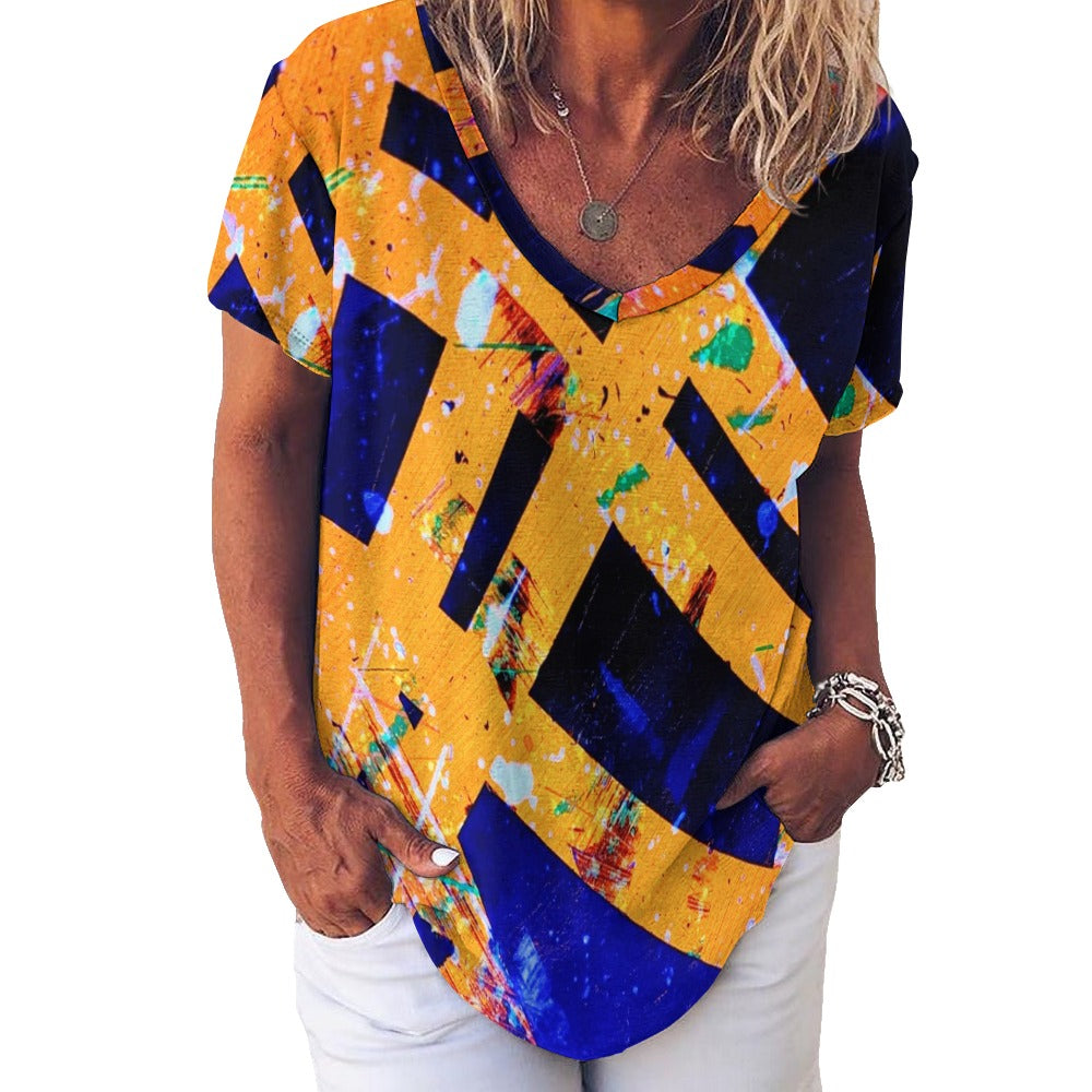 Gavin Scott Ice Silk V-Neck Short-sleeve Shirt (Femme S-5XL)