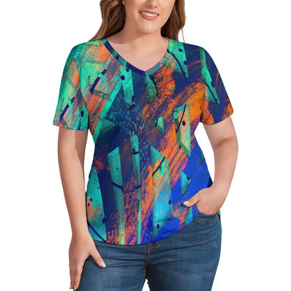 Gavin Scott Ice Silk V-Neck Short-sleeve Shirt (Femme S-5XL)