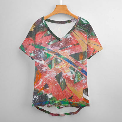 Gavin Scott Ice Silk V-Neck Short-sleeve Shirt (Femme S-5XL)