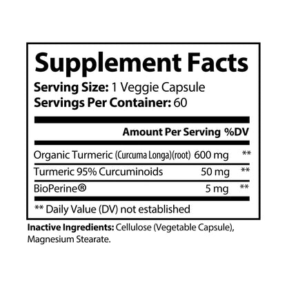 Gavin Scott Cosmetics Turmeric with BioPerine® (Black Pepper Fruit Extract) Supplement (60 Capsules)