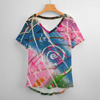 Gavin Scott Ice Silk V-Neck Short-sleeve Shirt (Femme S-5XL)