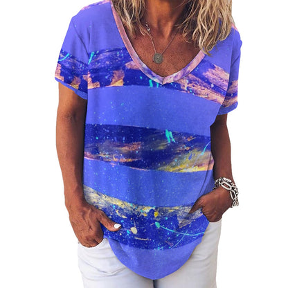Gavin Scott Ice Silk V-Neck Short-sleeve Shirt (Femme S-5XL)