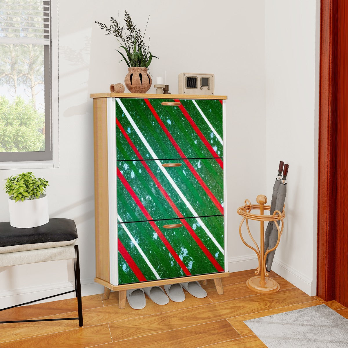 Gavin Scott Wood & Leather Shoe Cabinet