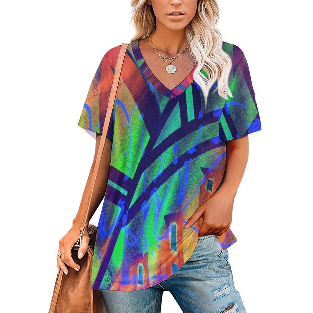 Gavin Scott Ice Silk V-Neck Short-sleeve Shirt (Femme S-5XL)