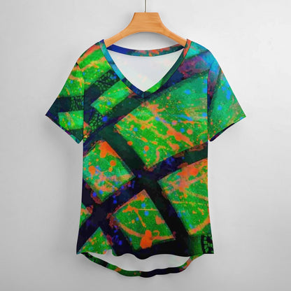 Gavin Scott Ice Silk V-Neck Short-sleeve Shirt (Femme S-5XL)