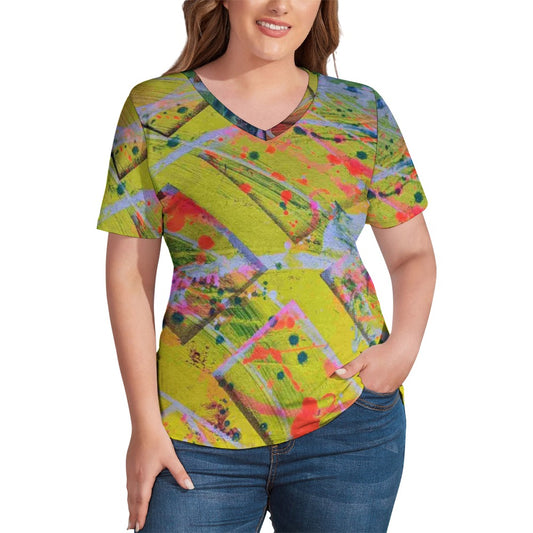 Gavin Scott Ice Silk V-Neck Short-sleeve Shirt (Femme S-5XL)