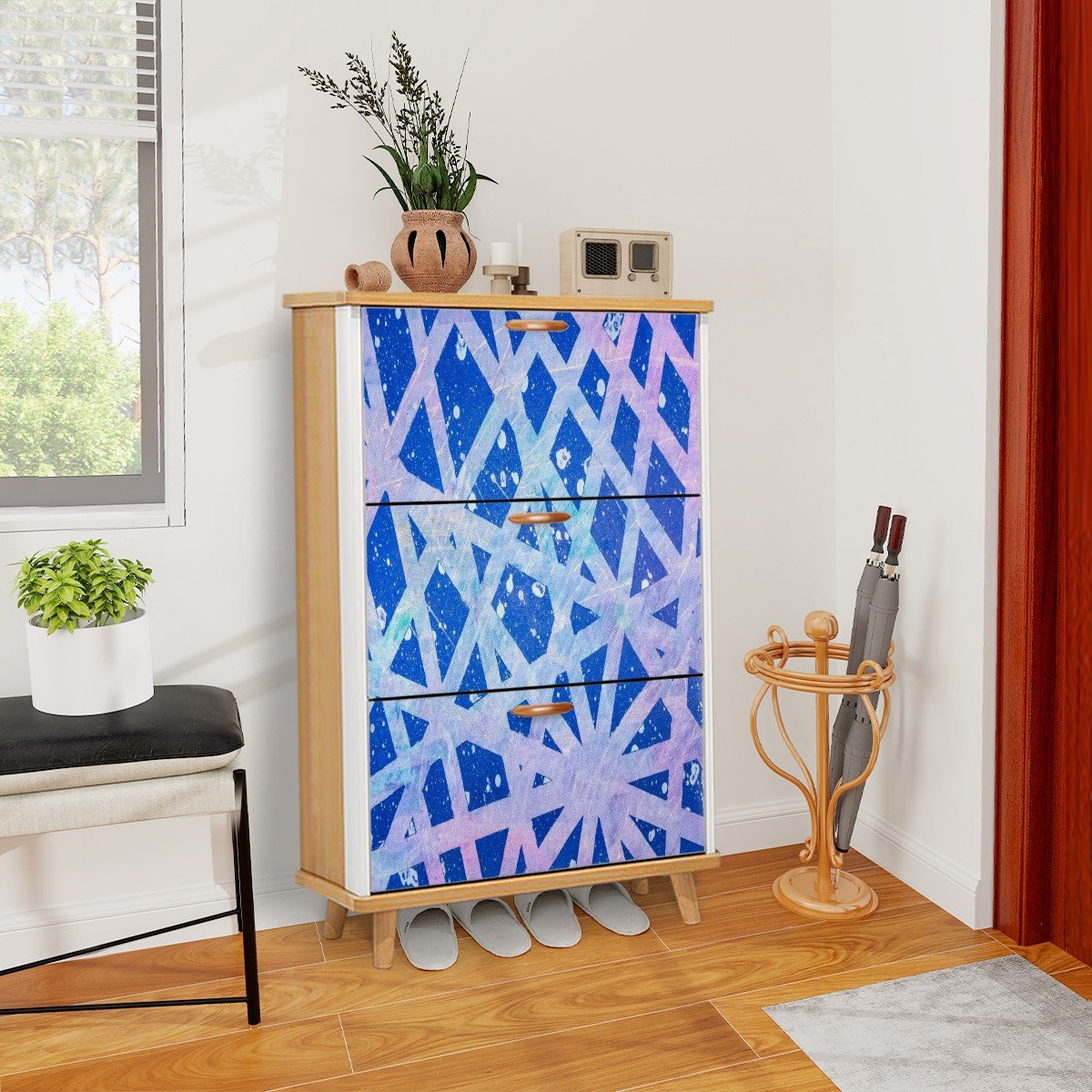 Gavin Scott Wood & Leather Shoe Cabinet