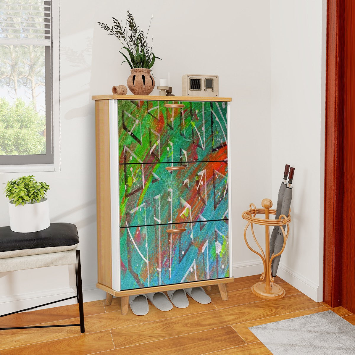 Gavin Scott Wood & Leather Shoe Cabinet