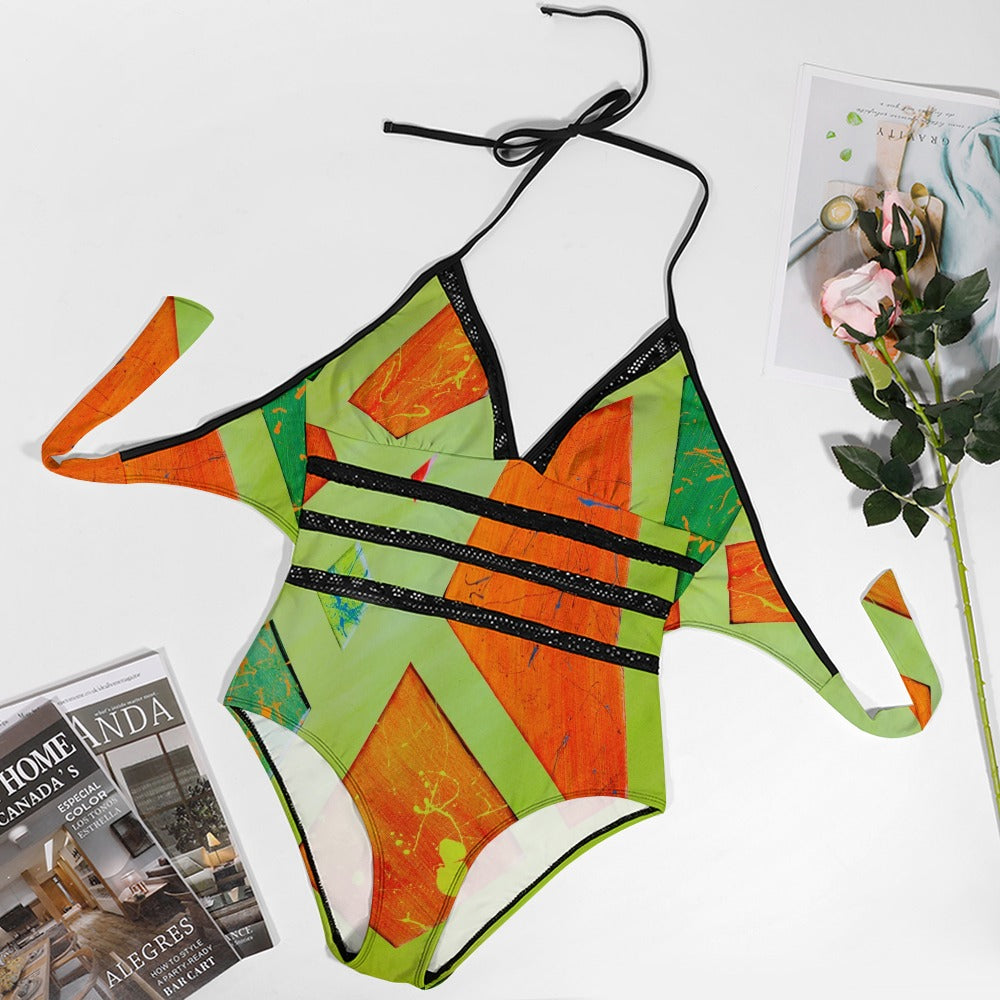Gavin Scott Lace Halter One-Piece Swimsuit (Femme XL-4XL)