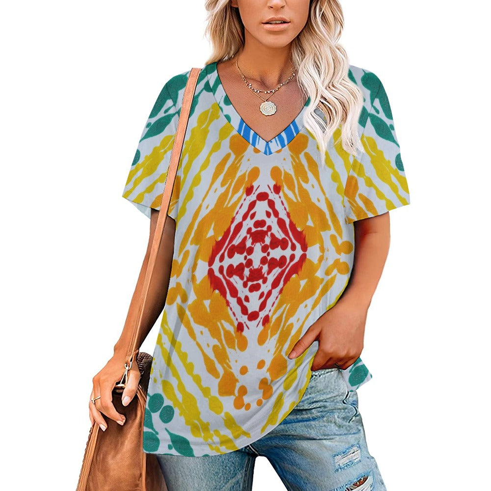 Gavin Scott Ice Silk V-Neck Short-sleeve Shirt (Femme S-5XL)