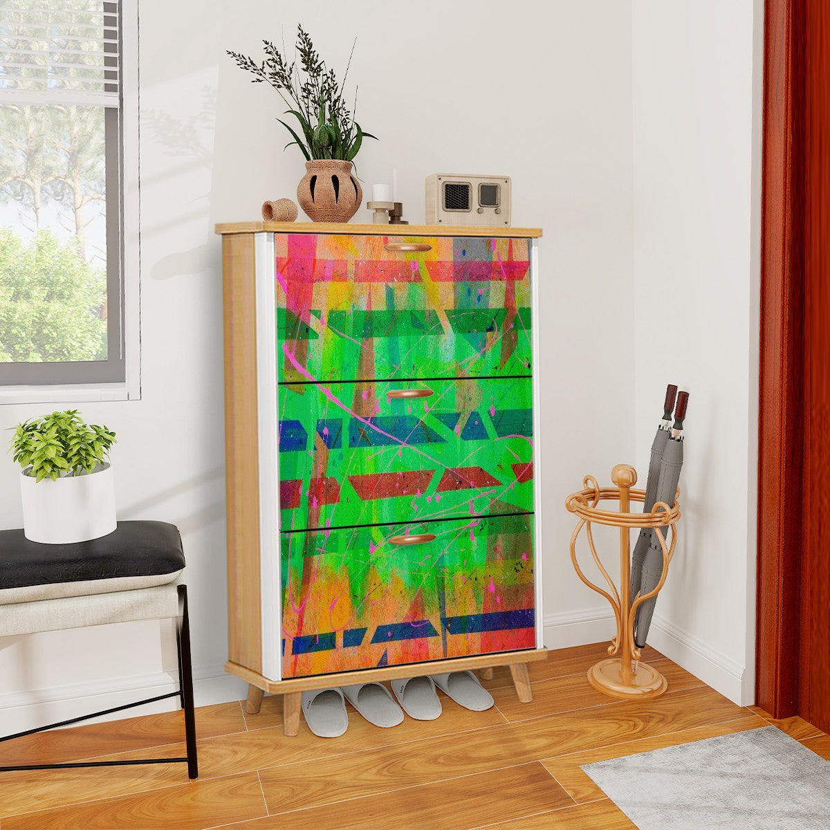 Gavin Scott Wood & Leather Shoe Cabinet