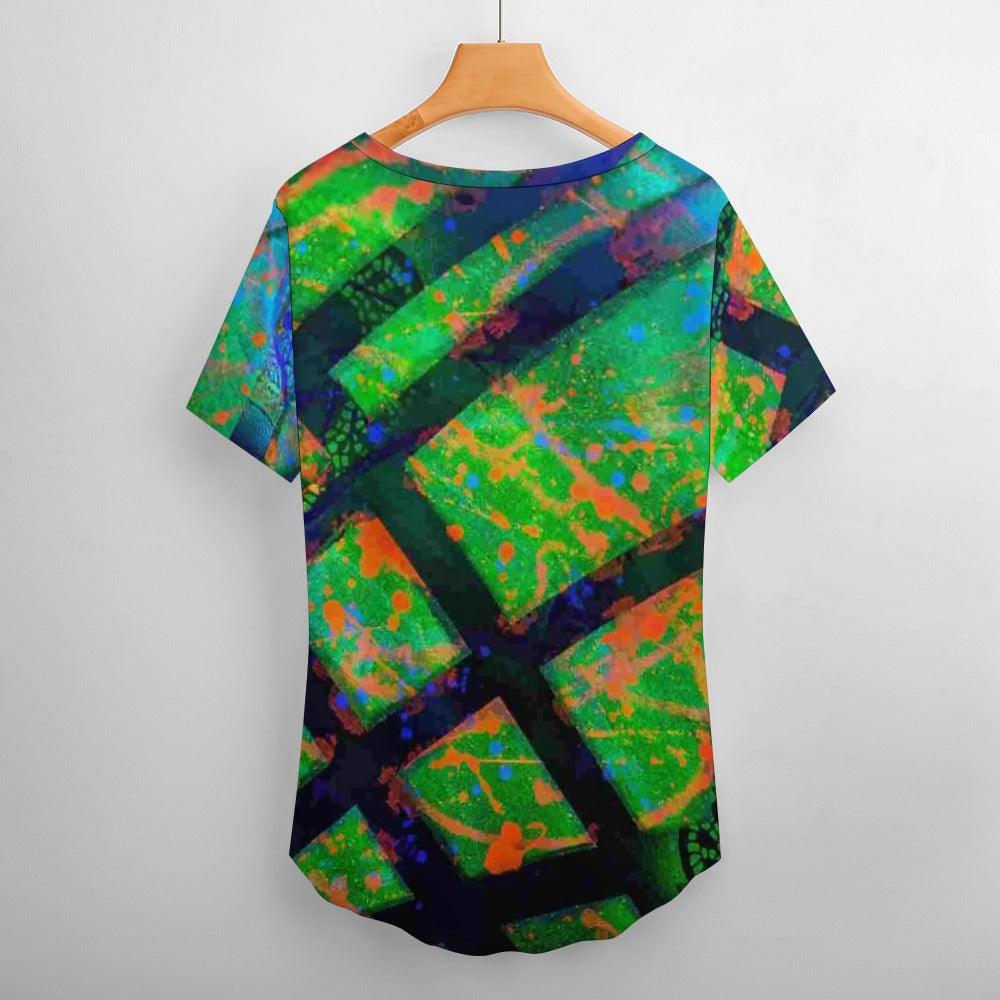 Gavin Scott Ice Silk V-Neck Short-sleeve Shirt (Femme S-5XL)