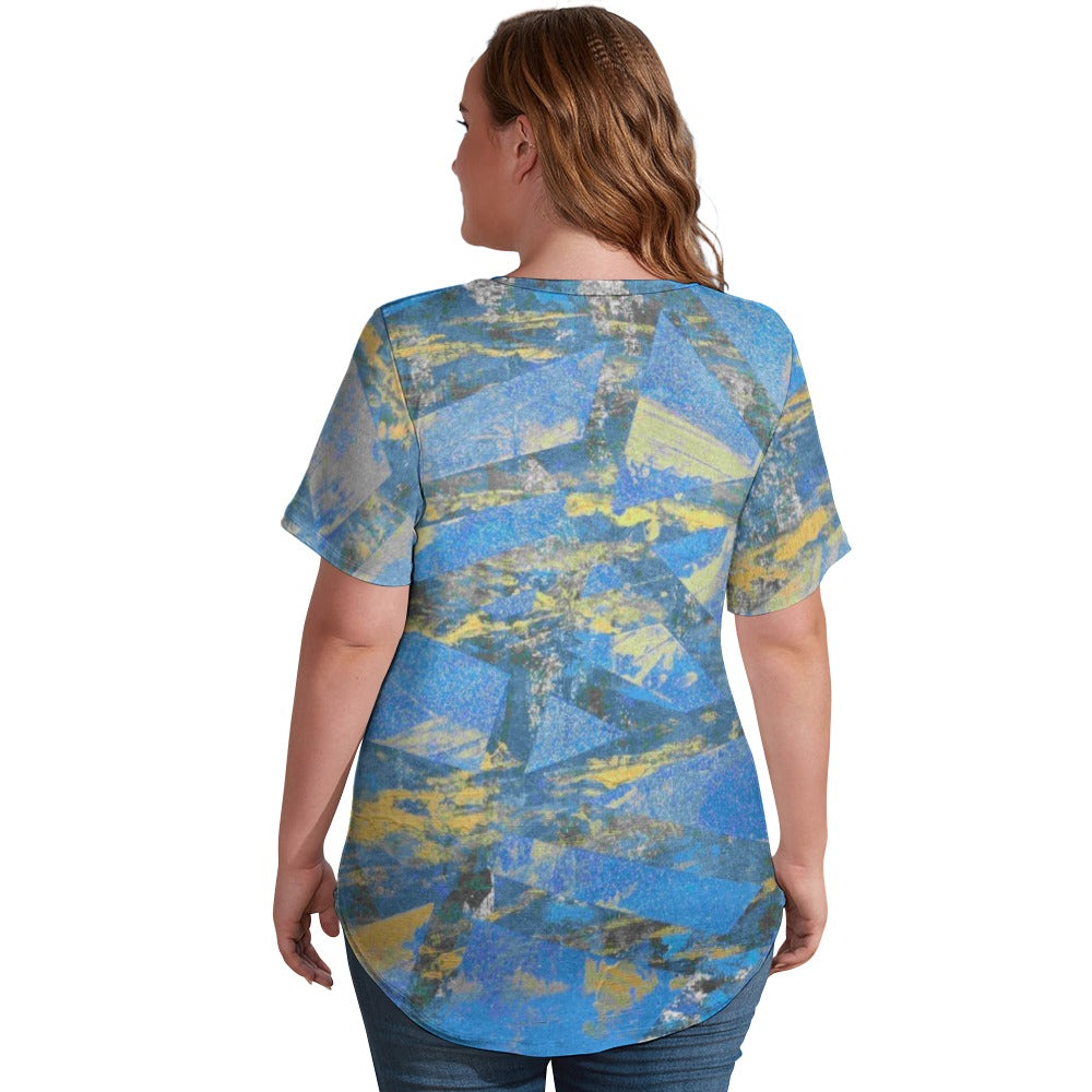 Gavin Scott Ice Silk V-Neck Short-sleeve Shirt (Femme S-5XL)