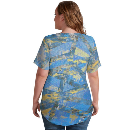 Gavin Scott Ice Silk V-Neck Short-sleeve Shirt (Femme S-5XL)