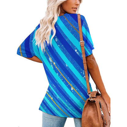 Gavin Scott Ice Silk V-Neck Short-sleeve Shirt (Femme S-5XL)