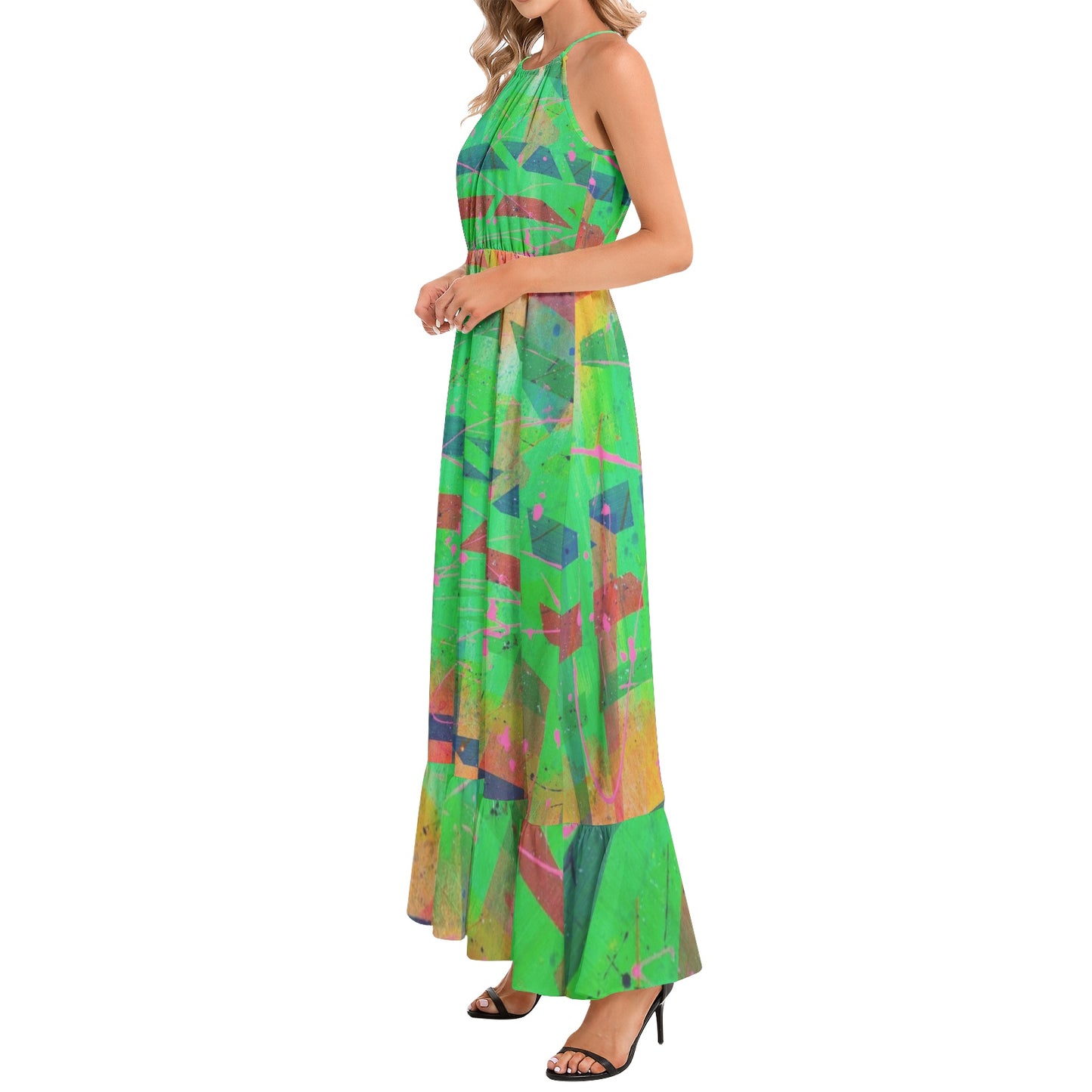 Gavin Scott Ruffle Hem Halter Neck Maxi Dress (Femme XS-3XL)