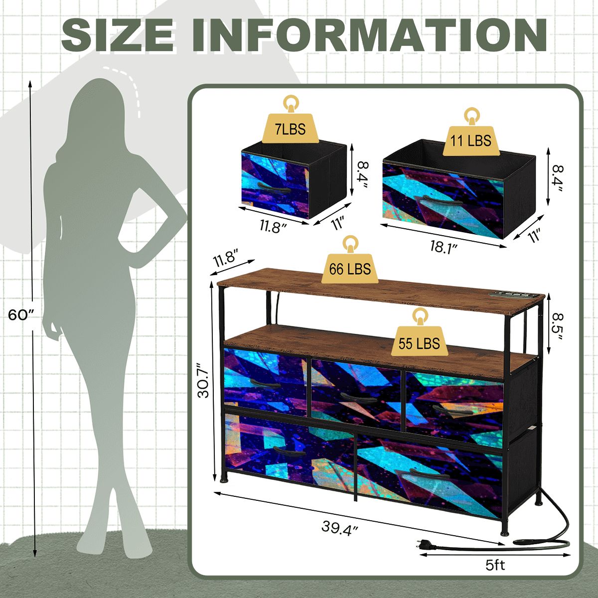 Gavin Scott TV Stand w/5 Drawer Dresser & Charging Station