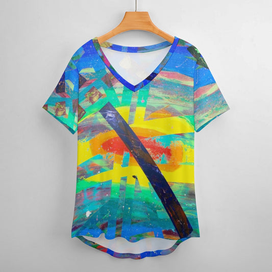 Gavin Scott Ice Silk V-Neck Short-sleeve Shirt (Femme S-5XL)
