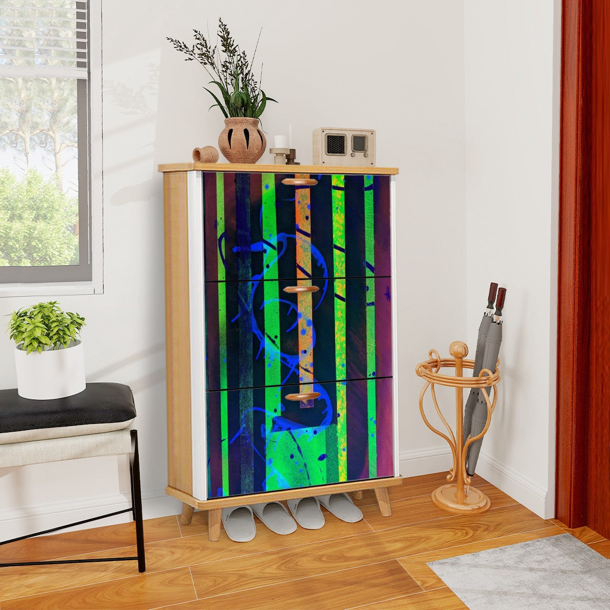 Gavin Scott Wood & Leather Shoe Cabinet