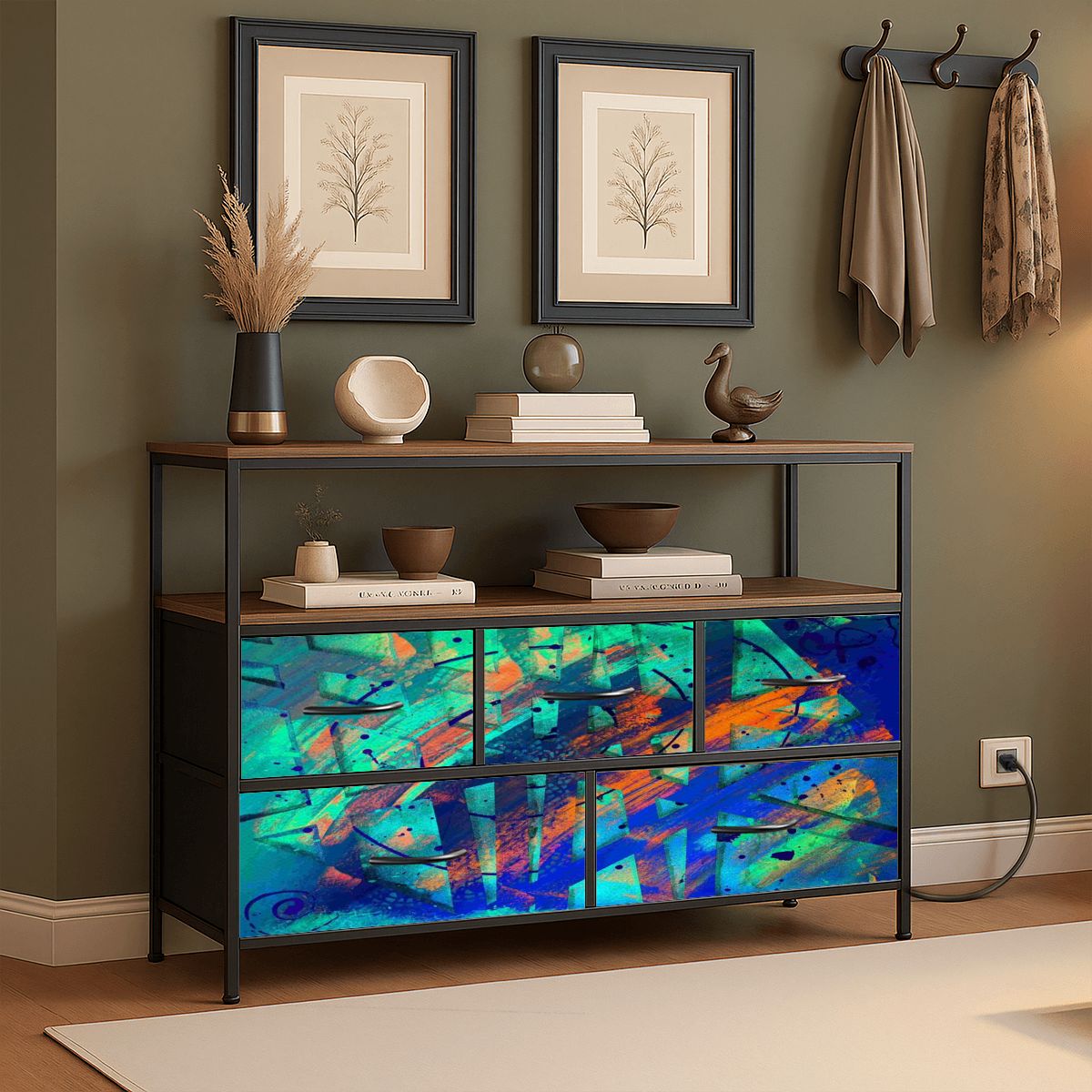 Gavin Scott TV Stand w/5 Drawer Dresser & Charging Station