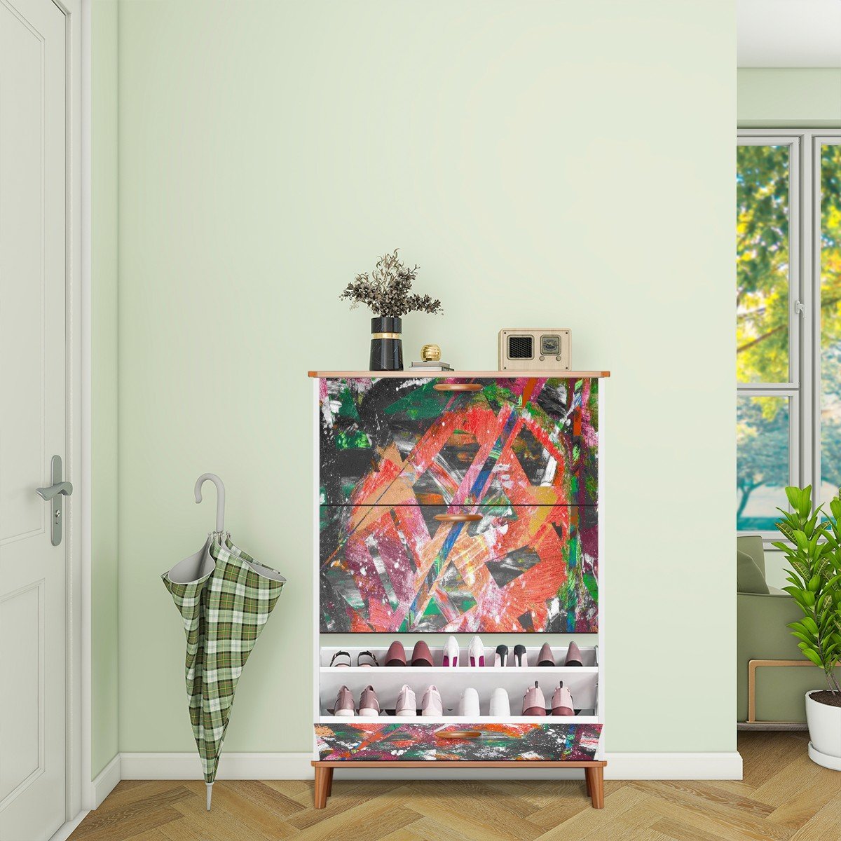 Gavin Scott Wood & Leather Shoe Cabinet