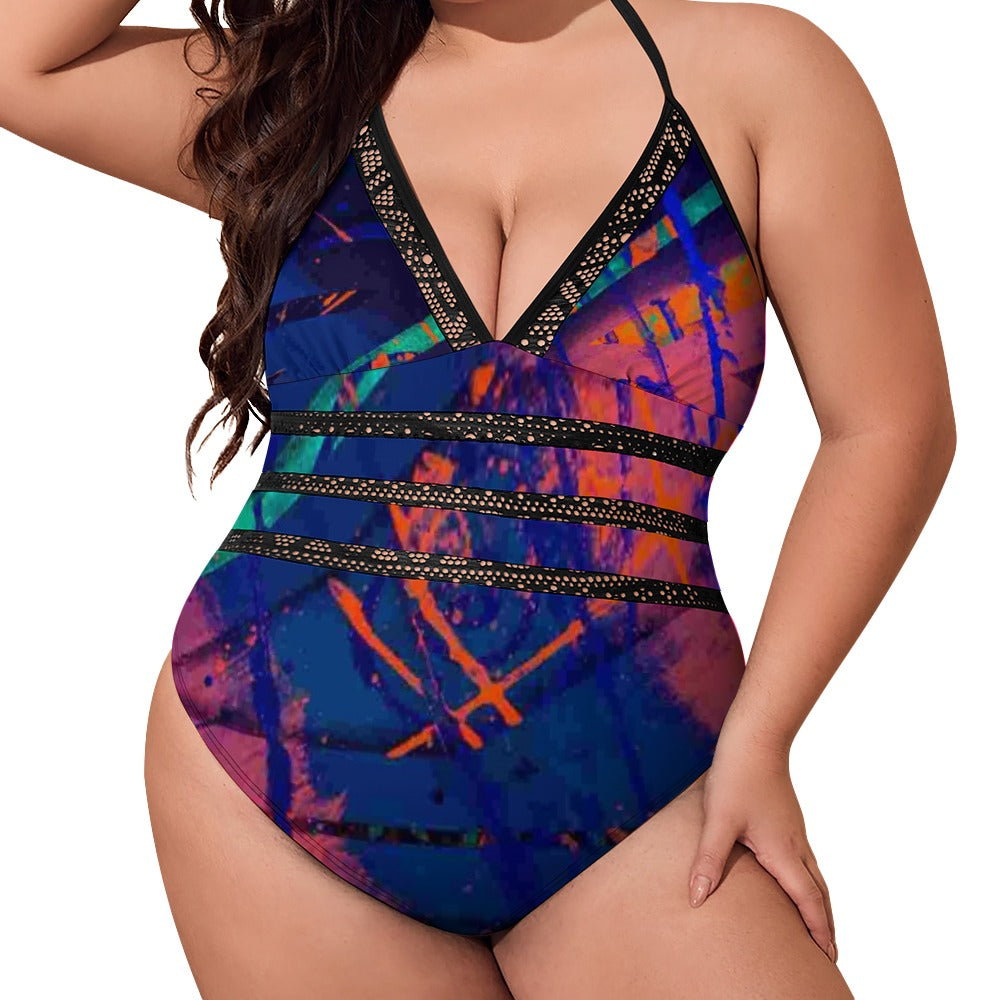 Gavin Scott Lace Halter One-Piece Swimsuit (Femme XL-4XL)
