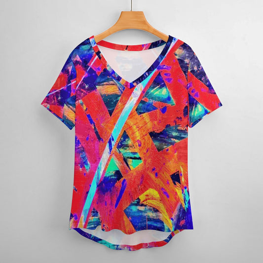 Gavin Scott Ice Silk V-Neck Short-sleeve Shirt (Femme S-5XL)